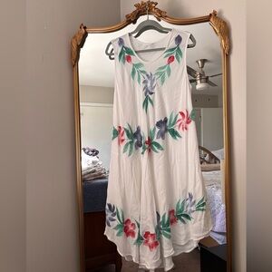 White beach Coverup Dress w/ Floral Accent